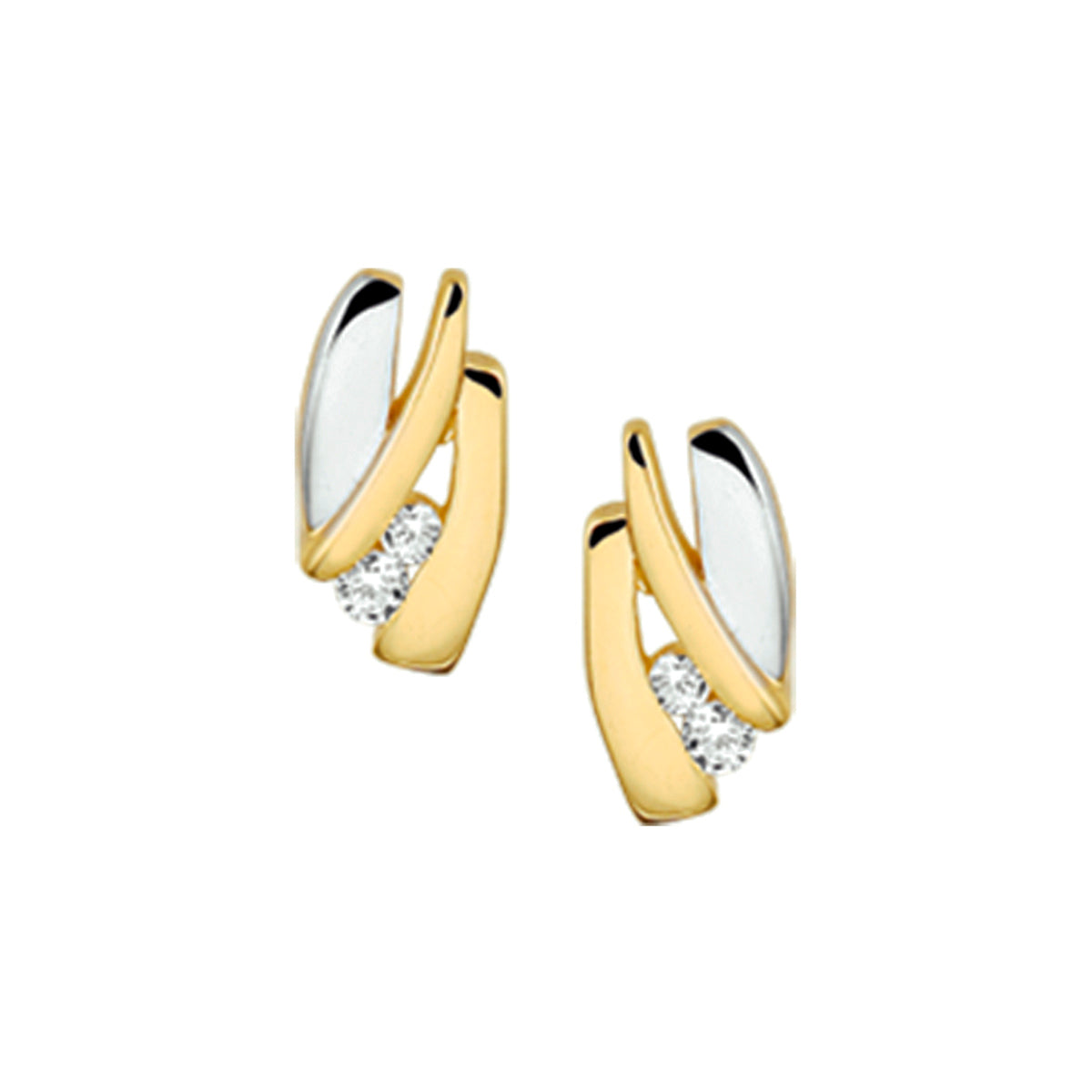 14krt bicolor gouden oorknoppen zirkonia 10x5mm