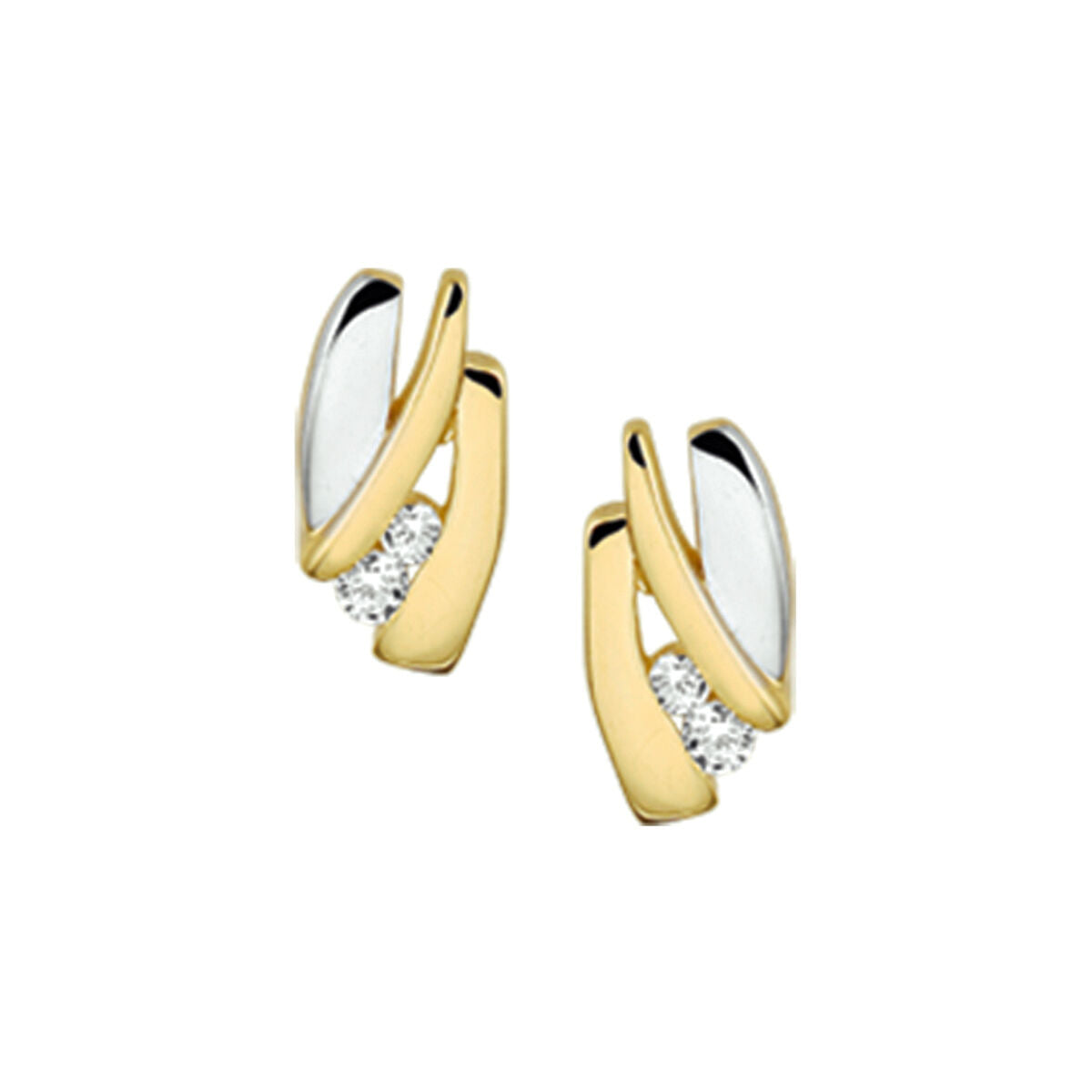 14krt bicolor gouden oorknoppen zirkonia