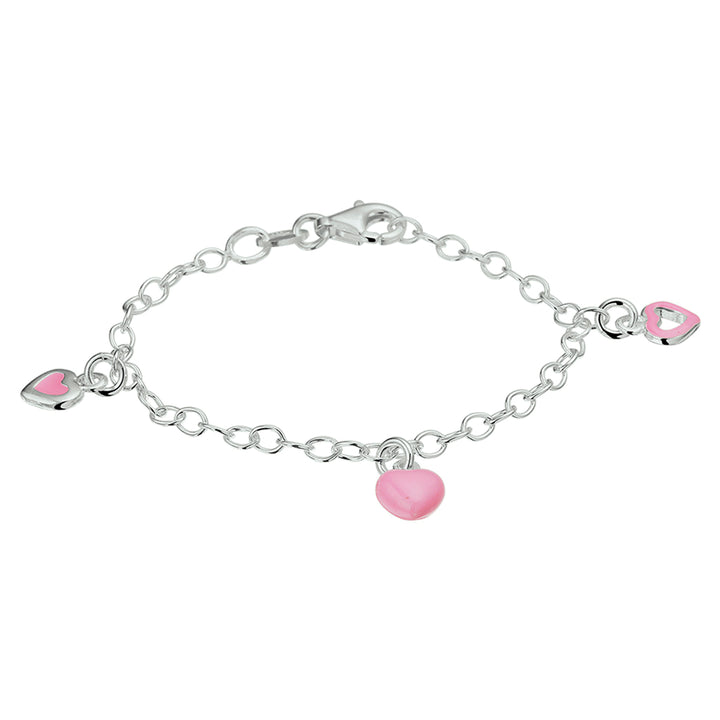 Zilveren armband emaille roze hart  | 15cm