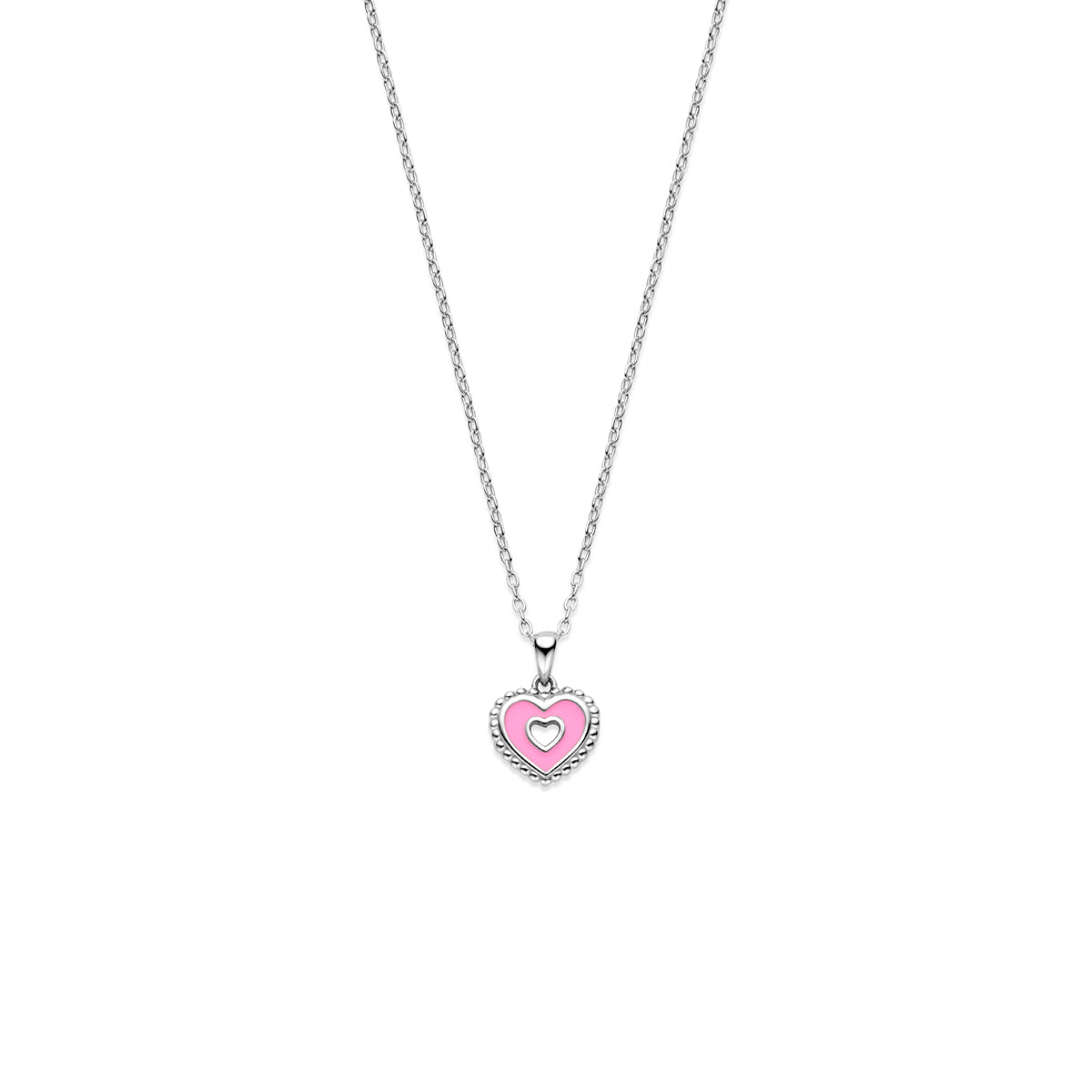 Zilveren collier met een roze hartje | 36+3cm