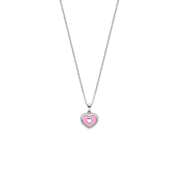 Zilveren collier met een roze hartje | 36+3cm