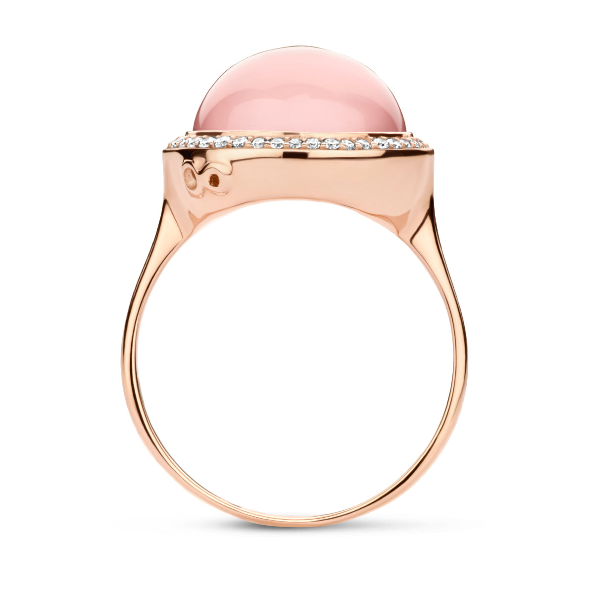 14krt roségouden ring met 6,5ct rozenkwarts en diamant 0,19ct GSI | 14,5mm