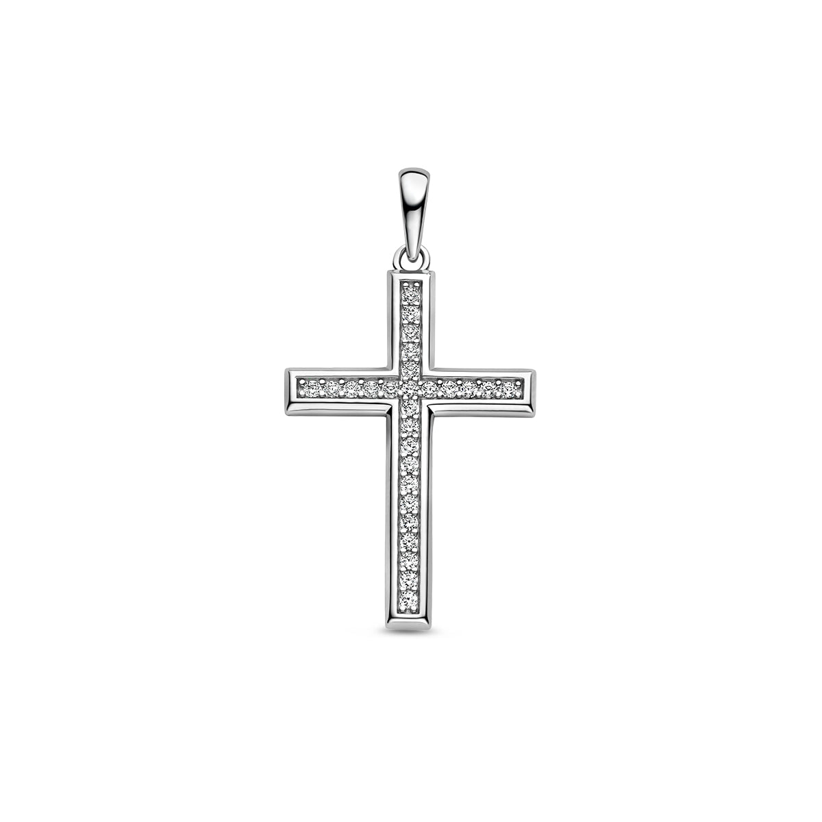 Zilveren hanger kruis zirkonia | 21x31mm