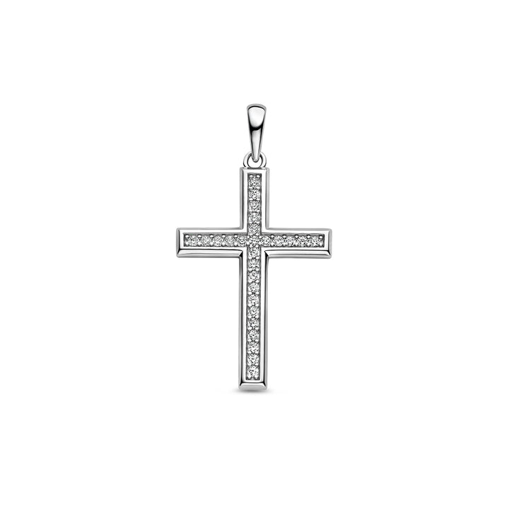 Zilveren hanger kruis zirkonia | 21x31mm