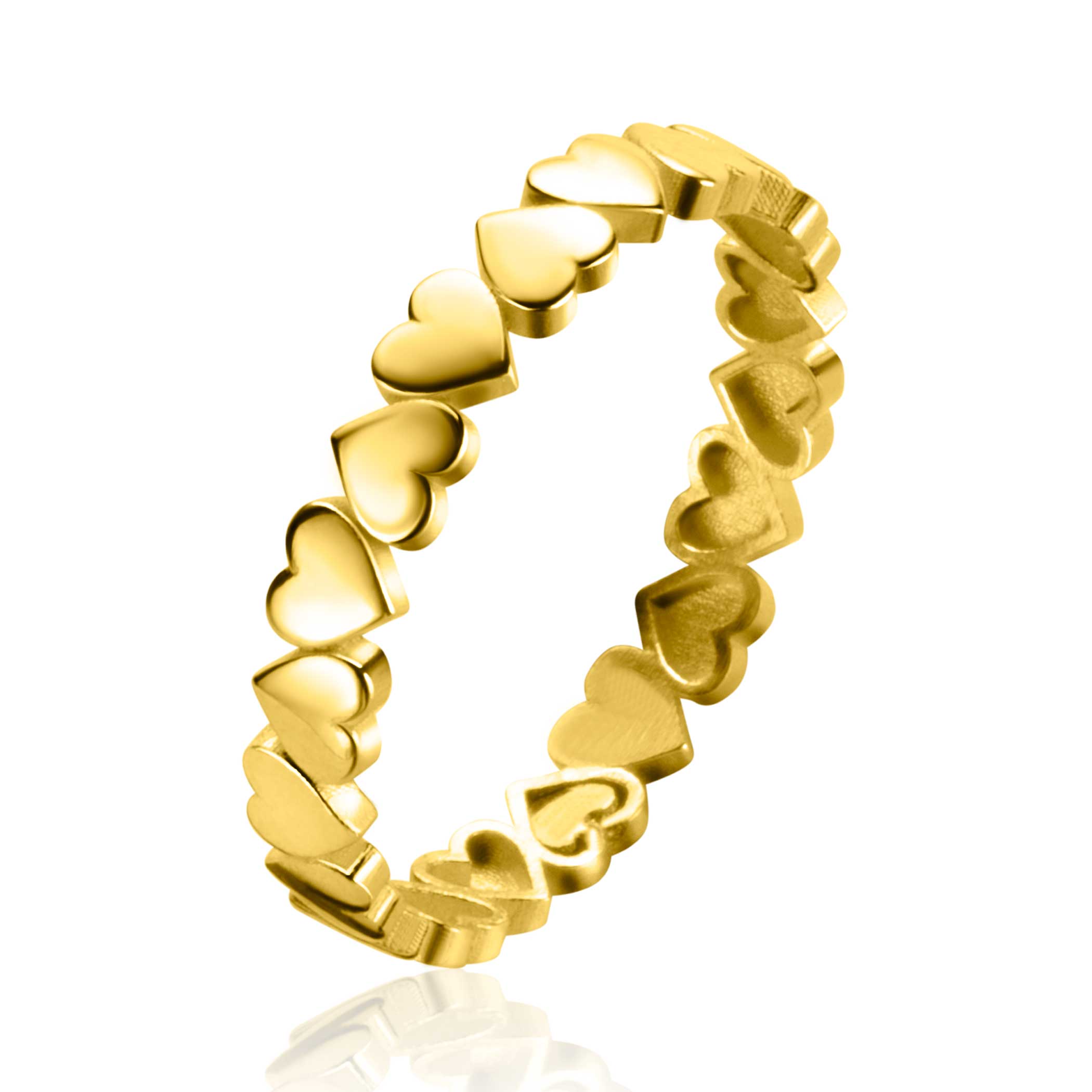 ZINZI Gold 14 krt gouden aanschuifring met gladde hartjes rondom (3mm) ZGR447