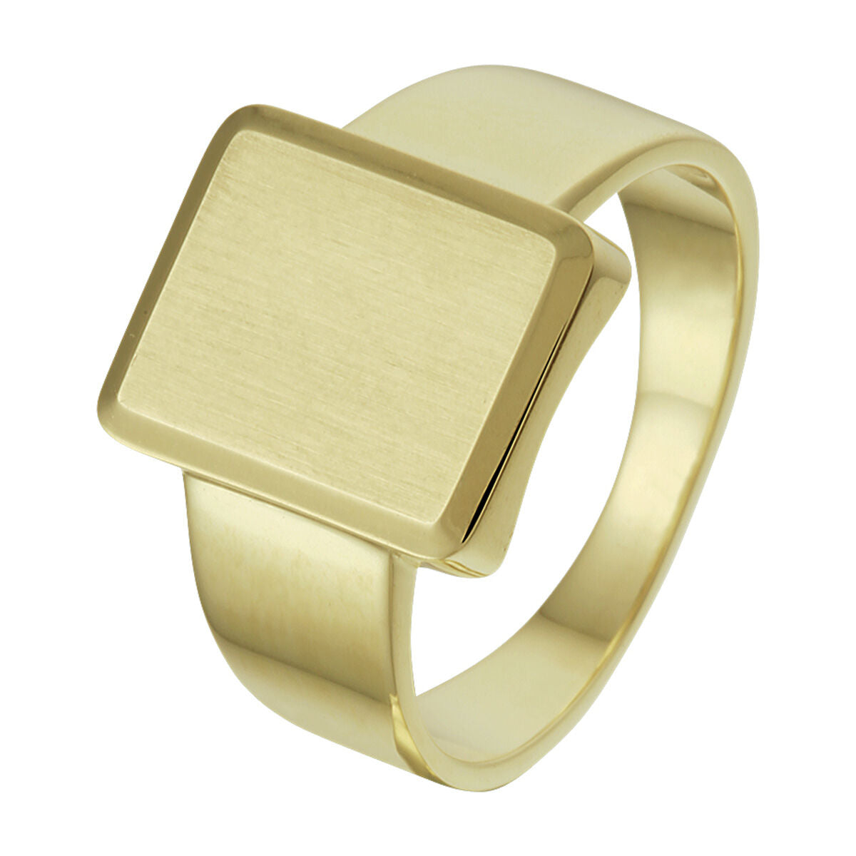 14kt geelgouden massieve graveerring met een afmeting van 15x12mm.
