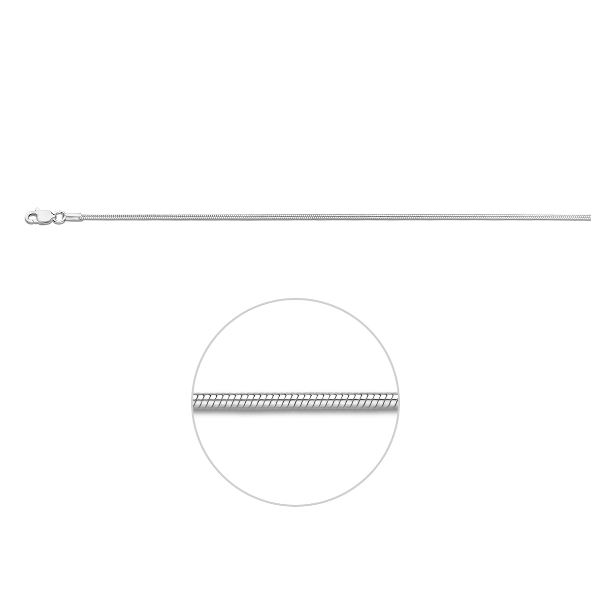 Zilveren lengtecollier - slang rond 1,2mm