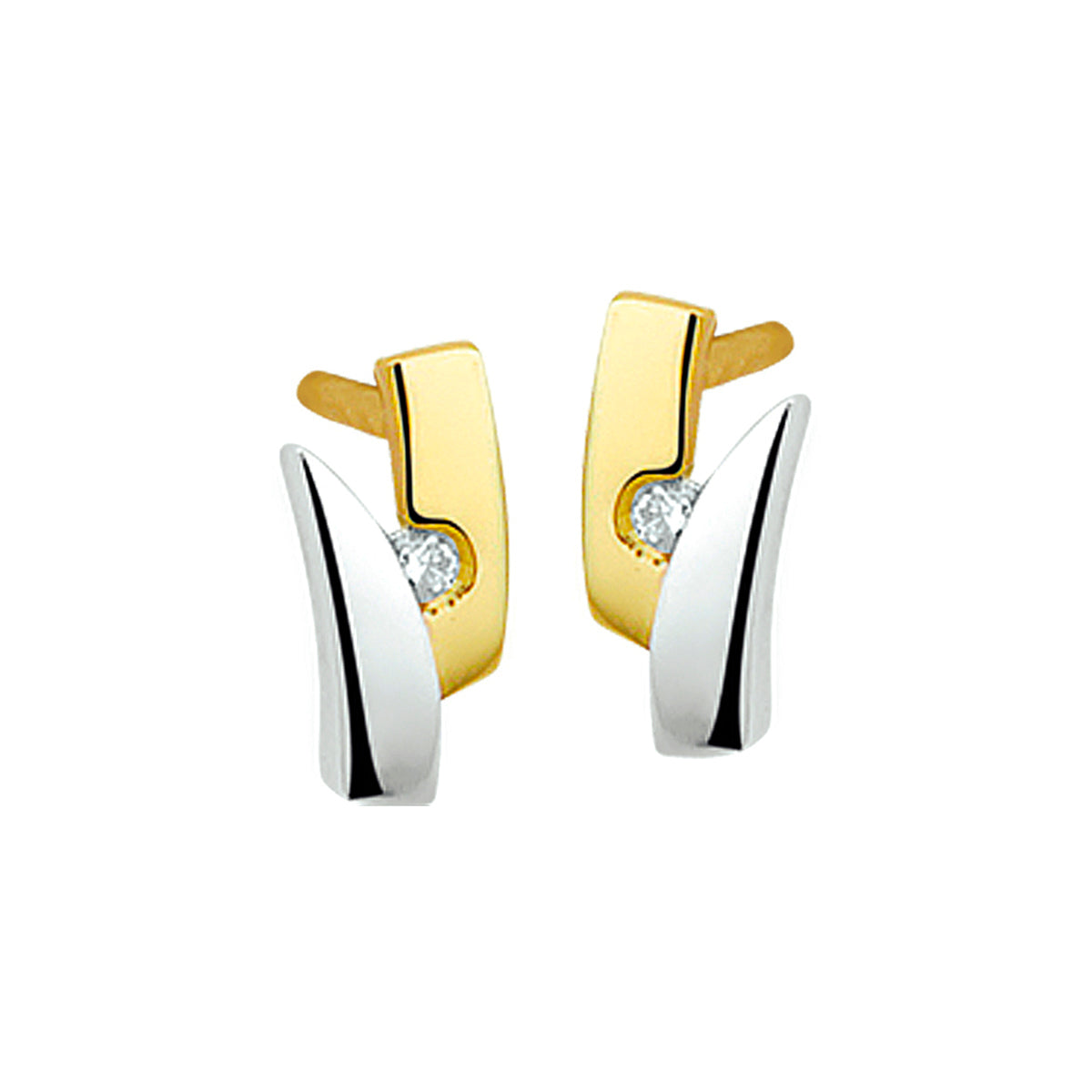 14krt bicolor gouden oorknoppen zirkonia 9,5x5,5mm