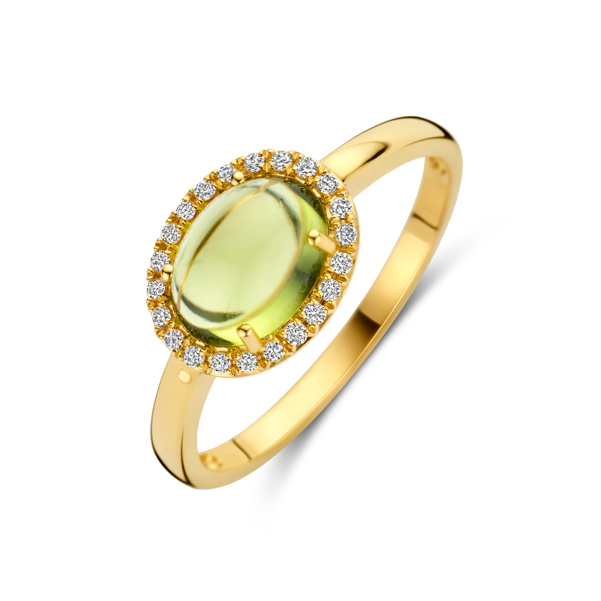14kt geelgouden ring met peridoot en diamant 0.09ct HSI | mt 17 3/4