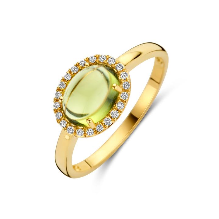 14kt geelgouden ring met peridoot en diamant 0.09ct HSI | mt 17 3/4
