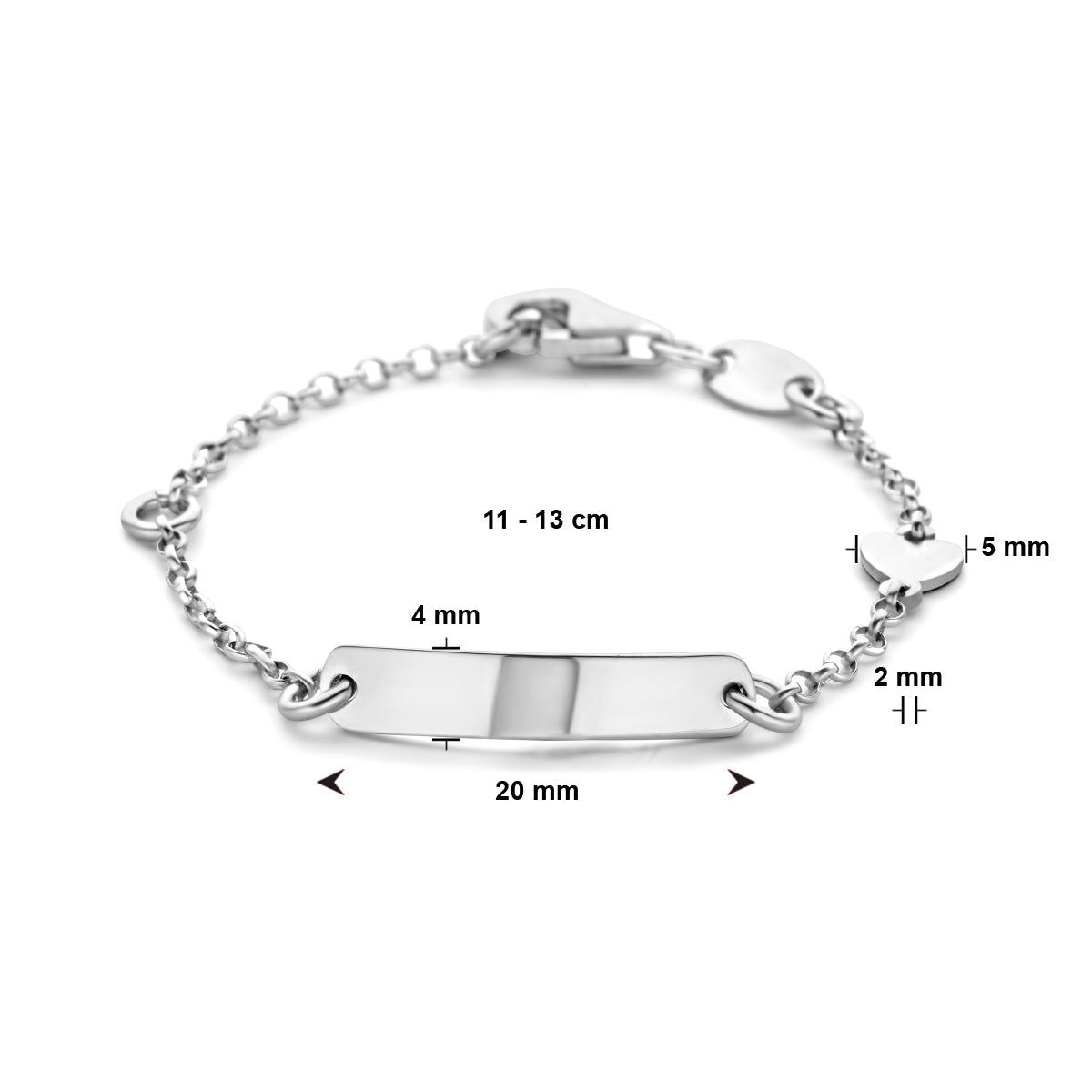 Zilveren graveerarmband hart plaat 4,0mm | 11-13cm