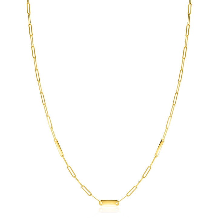 ZINZI Gold 14 krt gouden schakelketting met paperclip schakels (1.8mm breed) en drie gladde plaatjes 45cm ZGC443