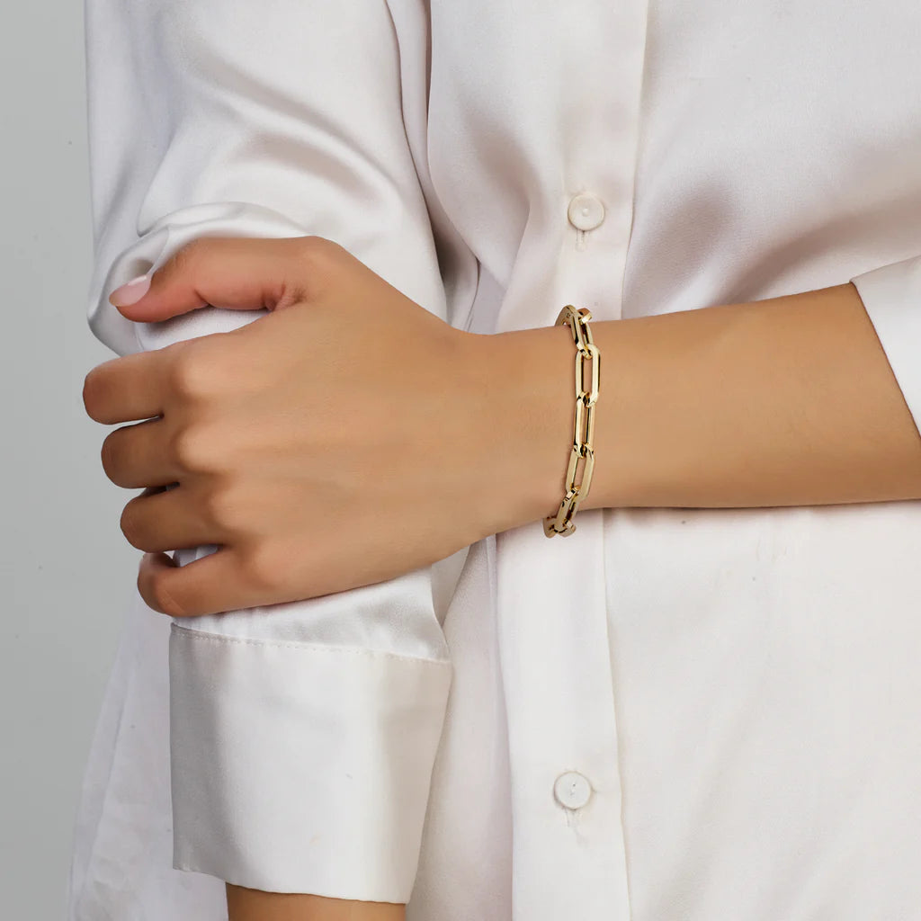 14krt geelgouden armband paperclip vierkante buis 8mm | 19,5cm