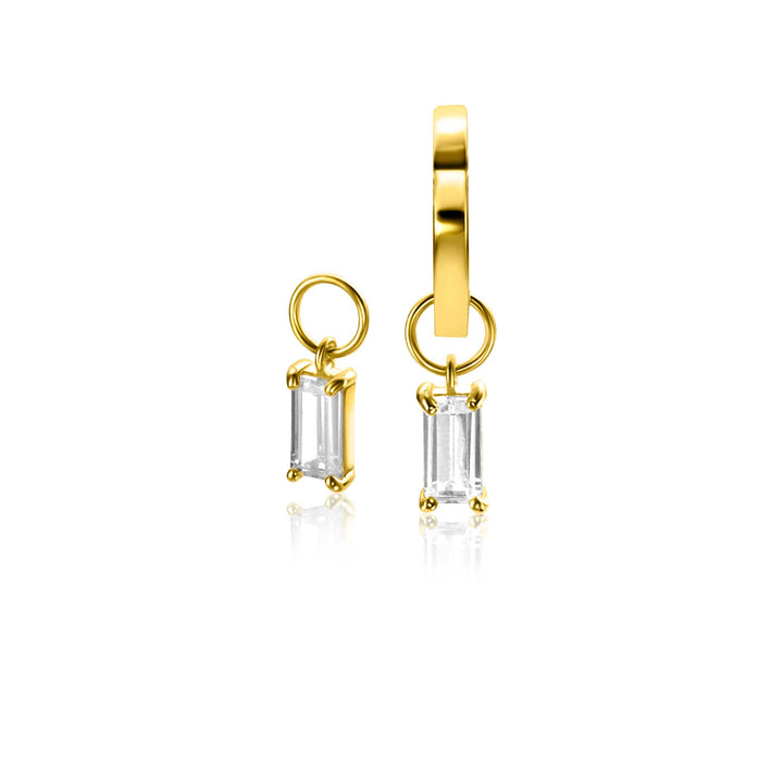 ZINZI Gold 14 krt gouden oorbedels bezet met baquette geslepen witte zirconia 7mm in chatonzetting ZGCH424 (zonder oorRing)