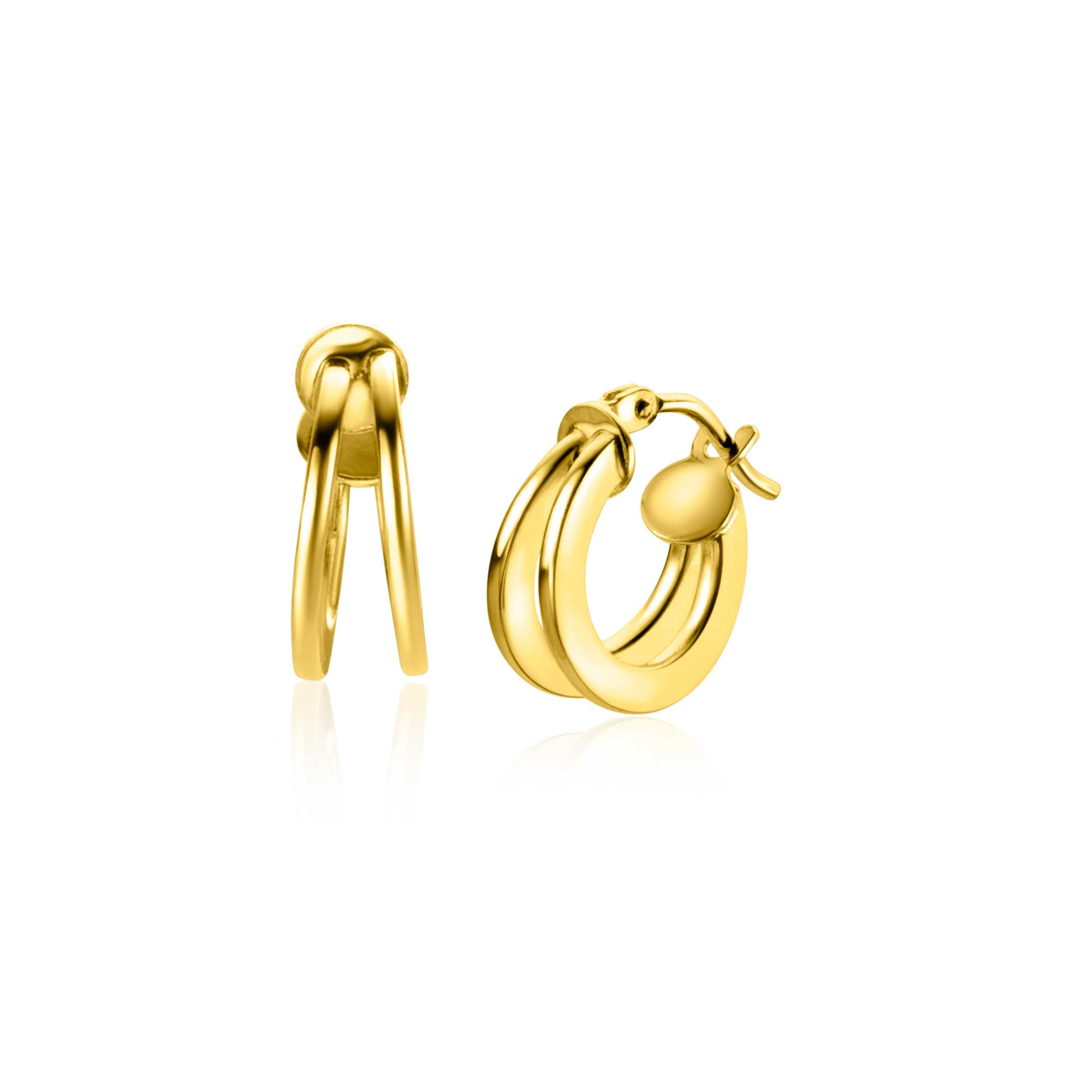 13mm ZINZI Gold 14 krt gouden oorRing met een trendy dubbele buis. Voor een multi-look uitstraling. ZGO337