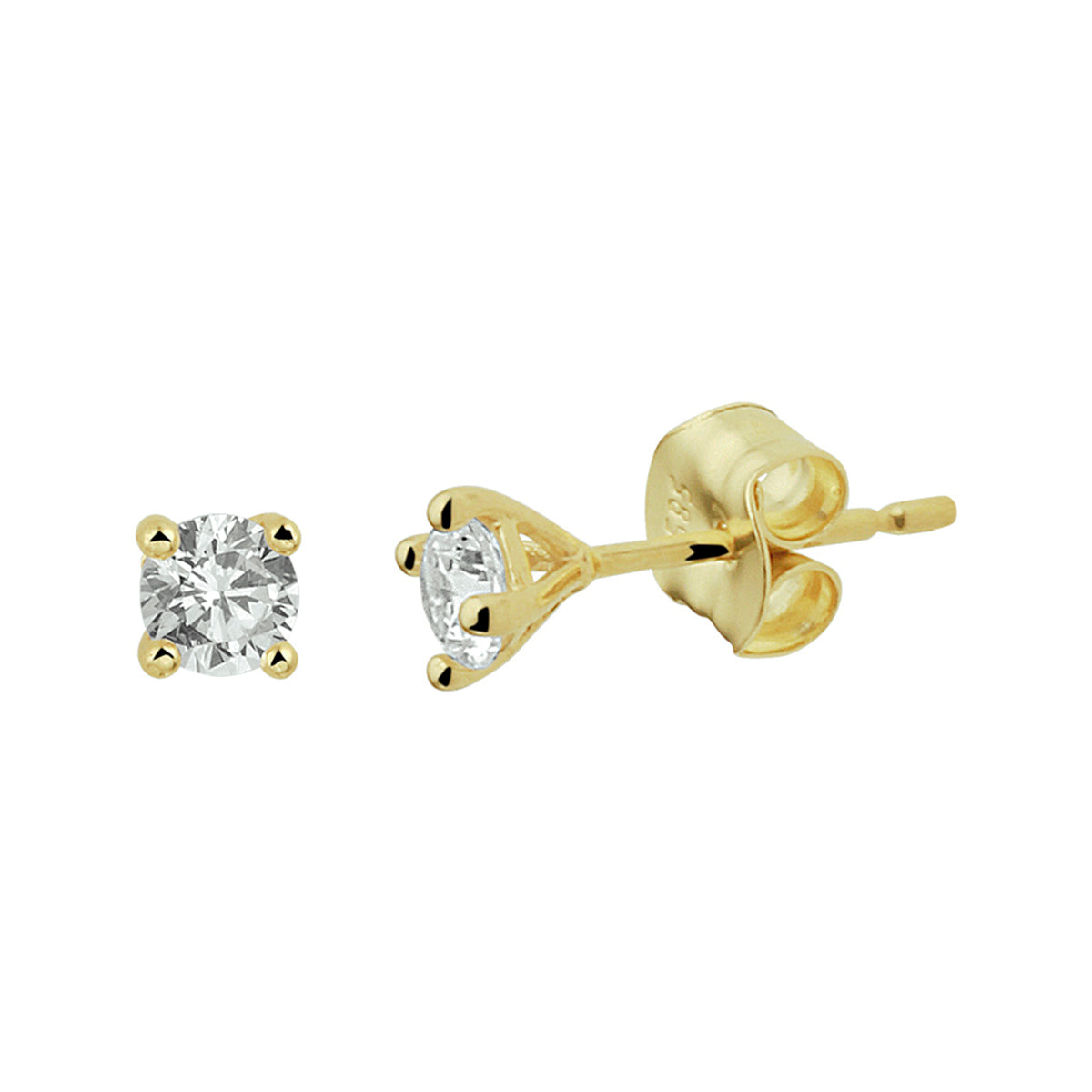 14krt geelgouden oorknoppen zirconia 3mm