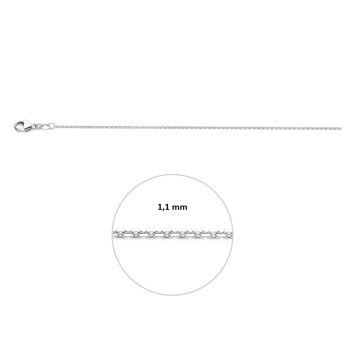 18krt witgouden lengtecollier anker gediamanteerd 1.1mm | 41-43-45cm