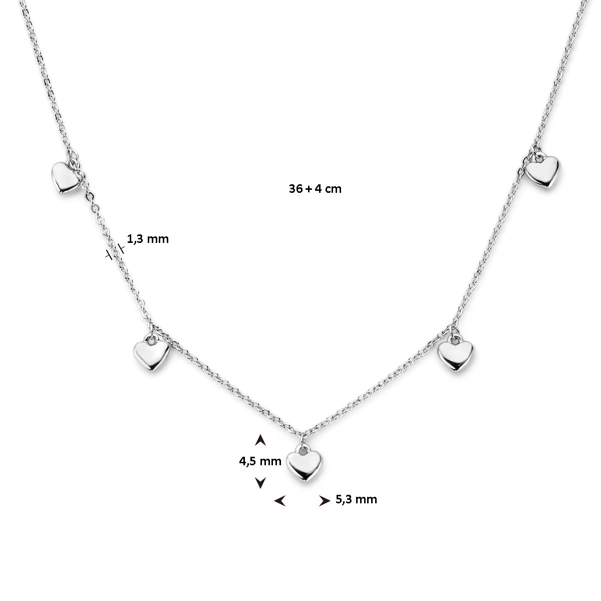 Zilveren collier hartjes | 36+4cm