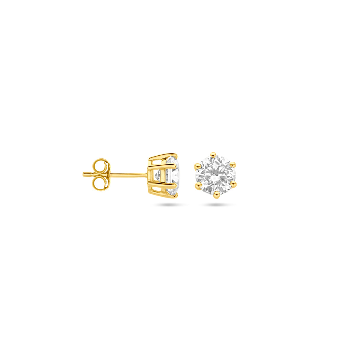 14krt geelgouden oorknoppen zirconia 6mm