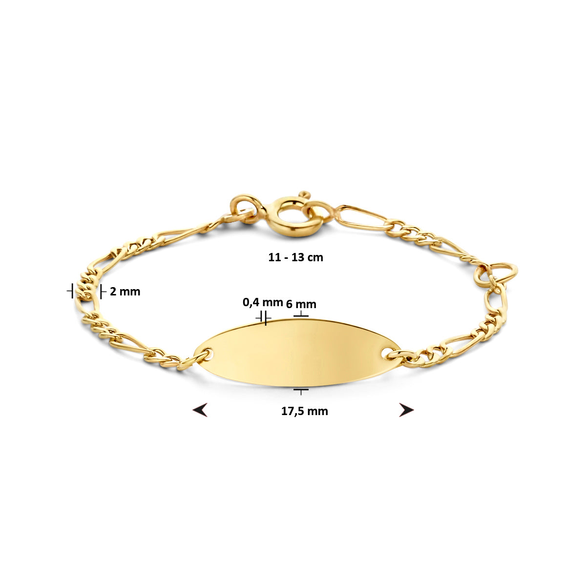 9krt geelgouden graveerarmband figaro plaat 6mm | 11-13cm