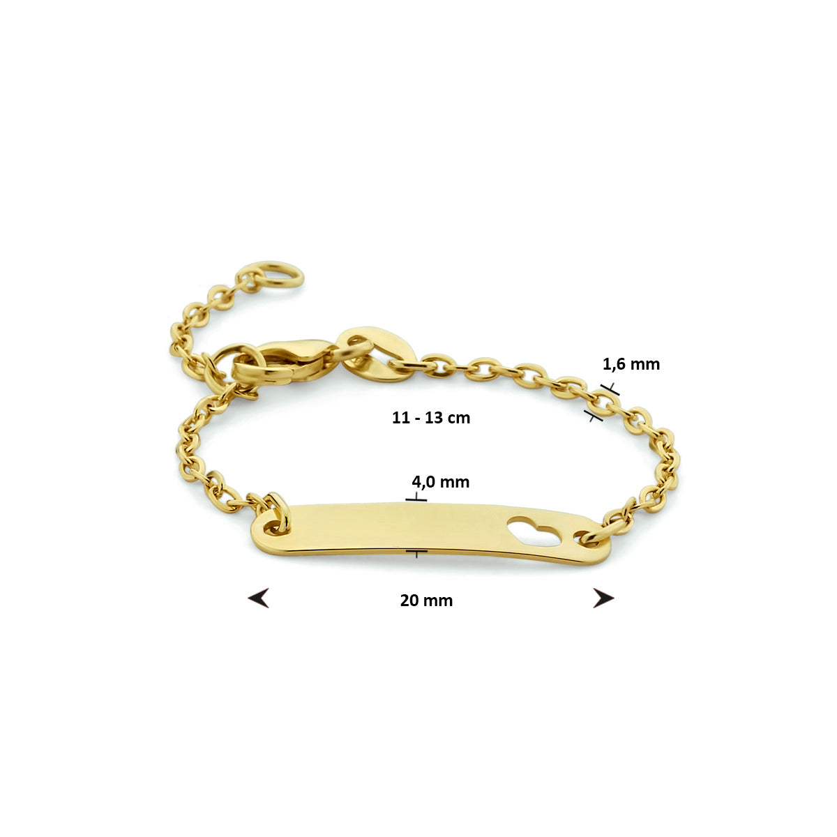 9krt geelgouden graveerarmband anker plaat hart 4mm | 11-13cm