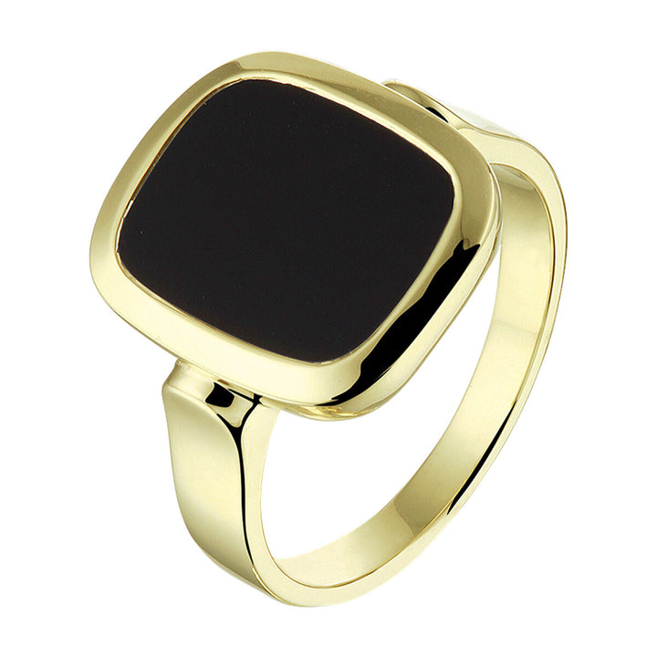 14kt geelgouden zegelring uitgevoerd met een onyx steen 15x17mm.
