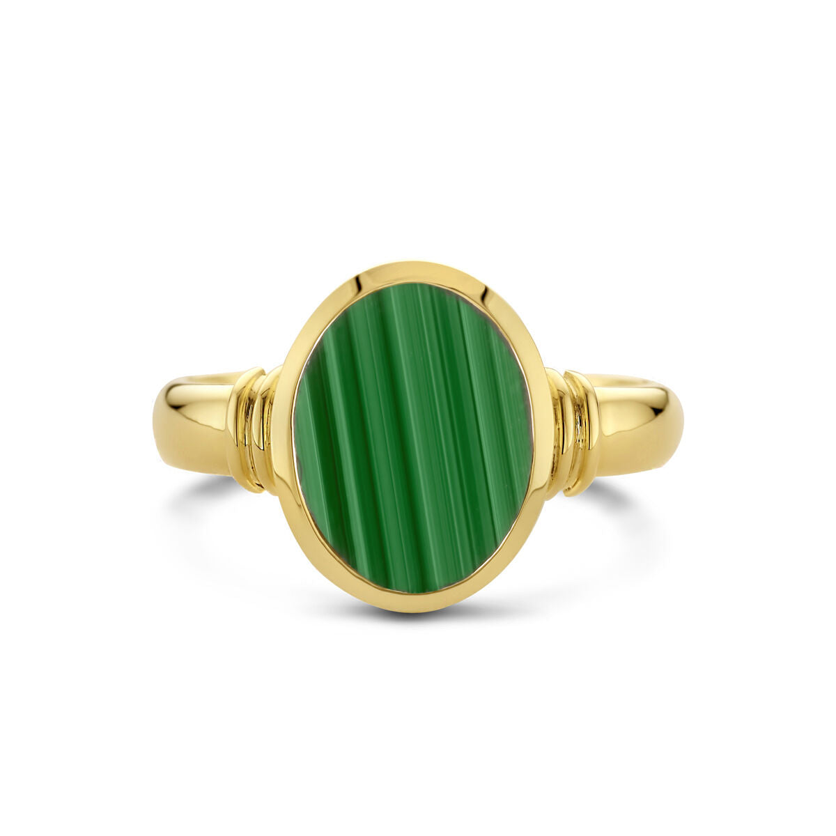 14kt geelgouden zegelring massief malachiet 11 x 8,5mm