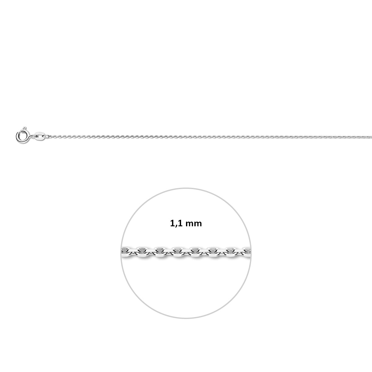 14krt witgouden collier anker gediamanteerd 1,1mm - 50cm