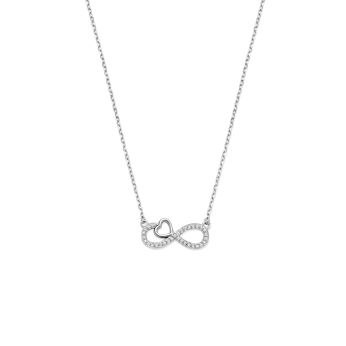 Zilveren collier zirkonia infinity en hartje | 41-43-45cm