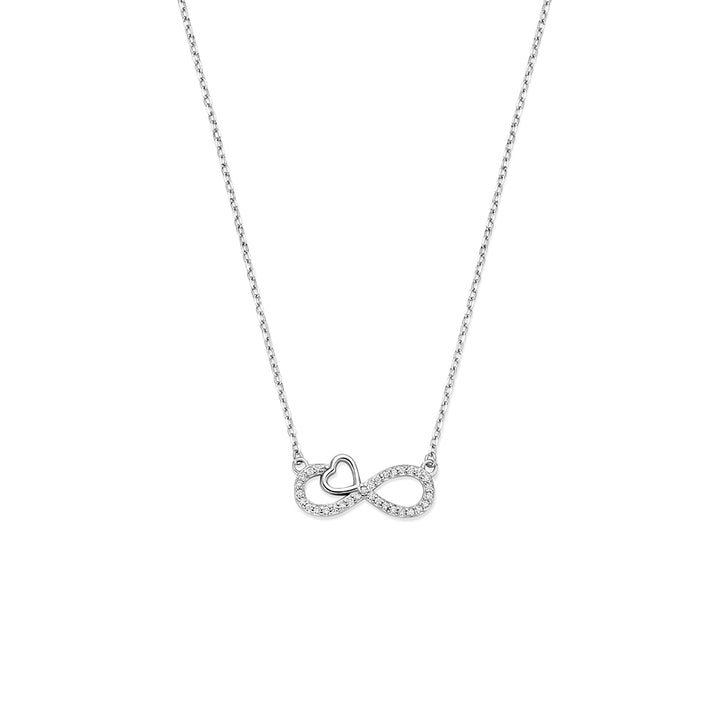 Zilveren collier zirkonia infinity en hartje | 41-43-45cm