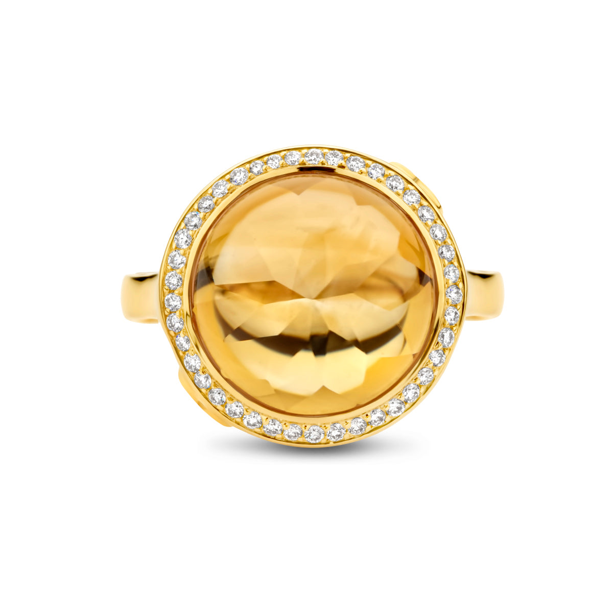 14krt geelgouden ring met citrien 6.30ct en diamant 0.19ct