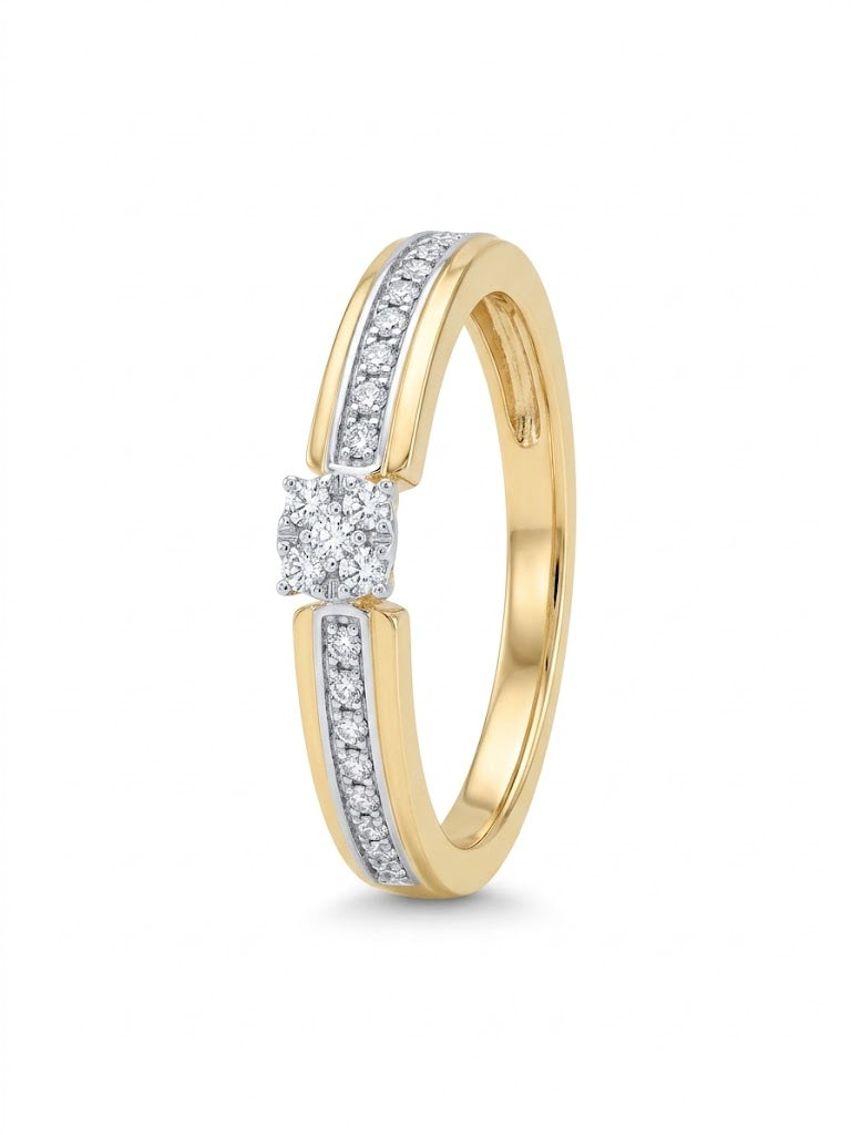 14krt geelgouden ring met briljant 27-0.10ct HSI