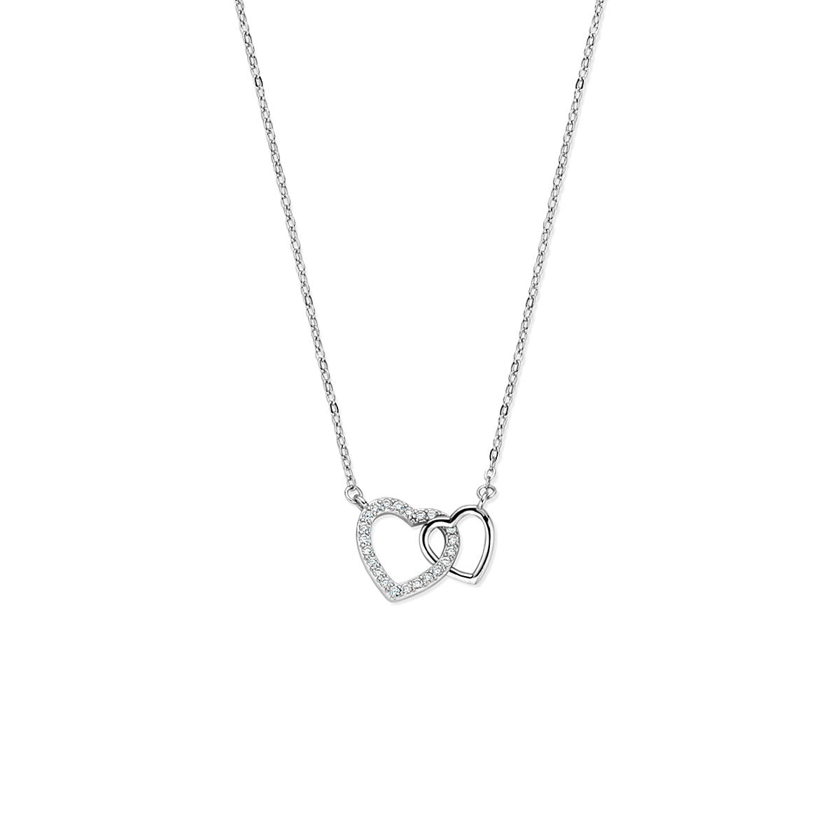 Zilveren collier hartjes zirkonia 12x12mm | 42-45cm