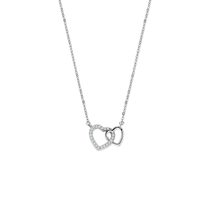 Zilveren collier hartjes zirkonia 12x12mm | 42-45cm