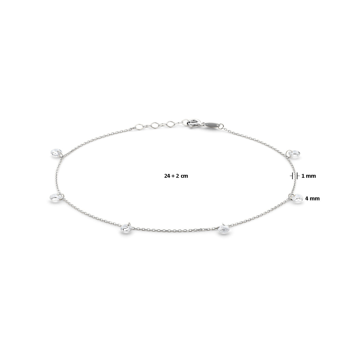 Zilveren enkelbandje zirkonia | 24-26cm
