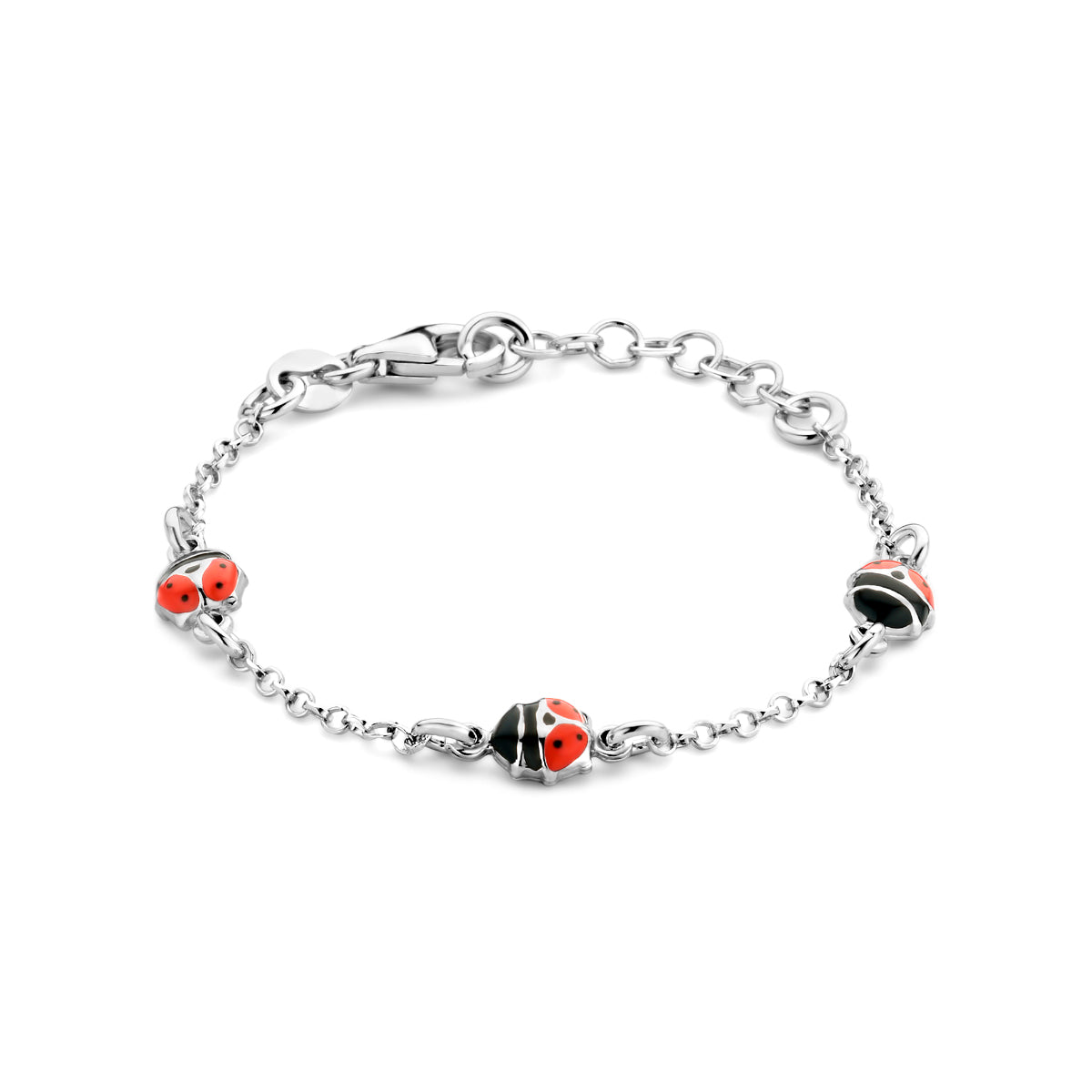 Zilveren armband emaille lieveheersbeestjes | 11-13cm