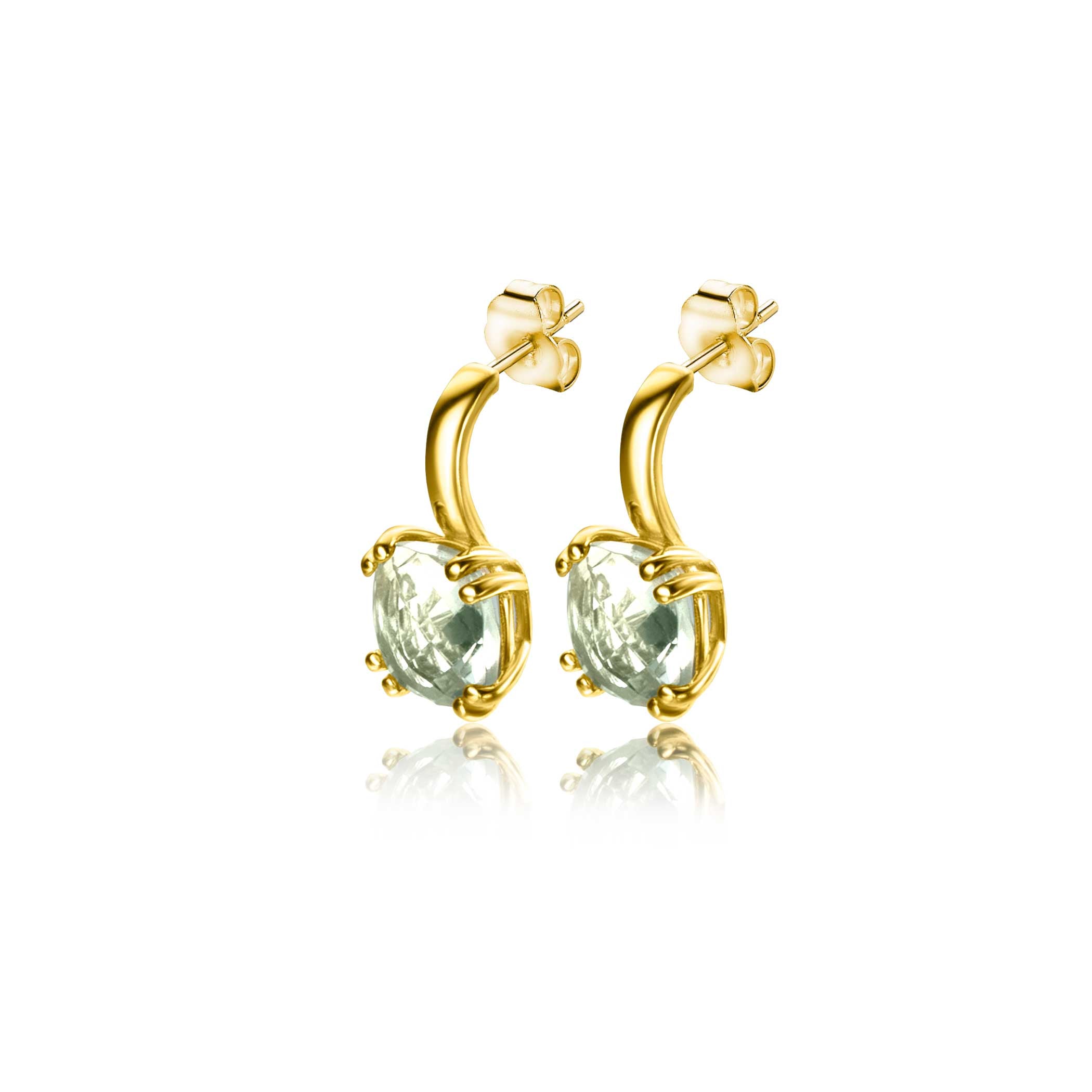 12mm ZINZI Gold 14 krt gouden oorsieraden 12mm met vierkante kleursteen in 6.5mm bezet met lichtgroen amethist ZGO376