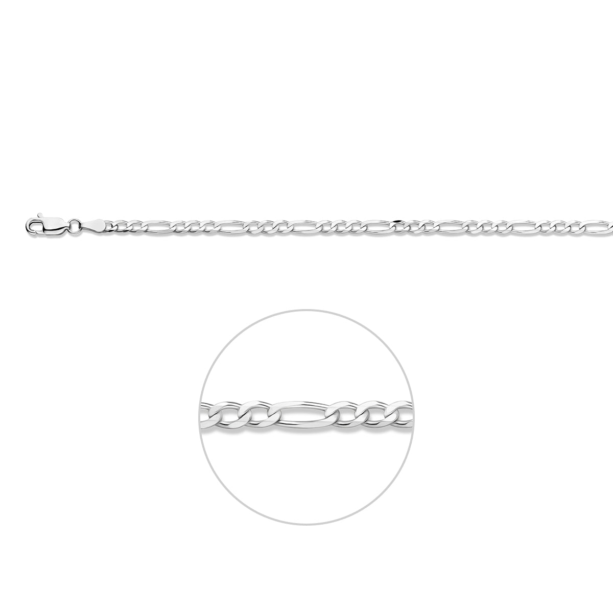 Zilveren lengtecollier - Figaro 3.3mm