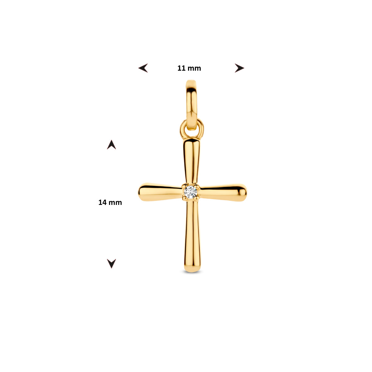 14krt geelgouden hanger kruis met 0.01ct HSI diamant 14x11mm