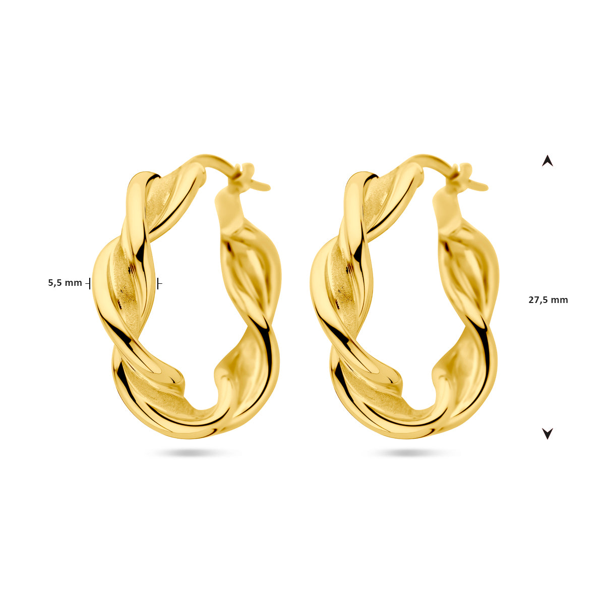 14krt geelgouden gedraaide oorringen 27,5mm