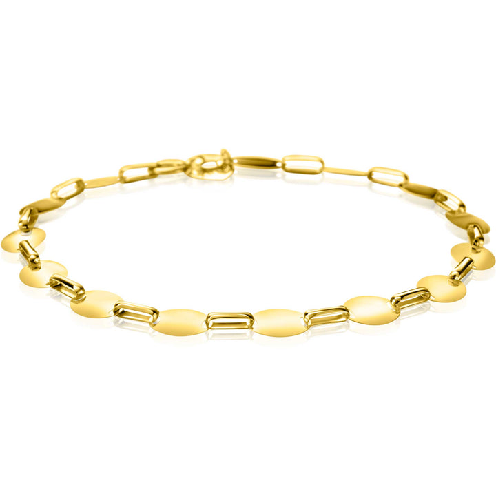 ZINZI Gold 14 karaat gouden massieve schakel-armband met gladde ovale plaatjes 6mm breed 19cm ZGA496