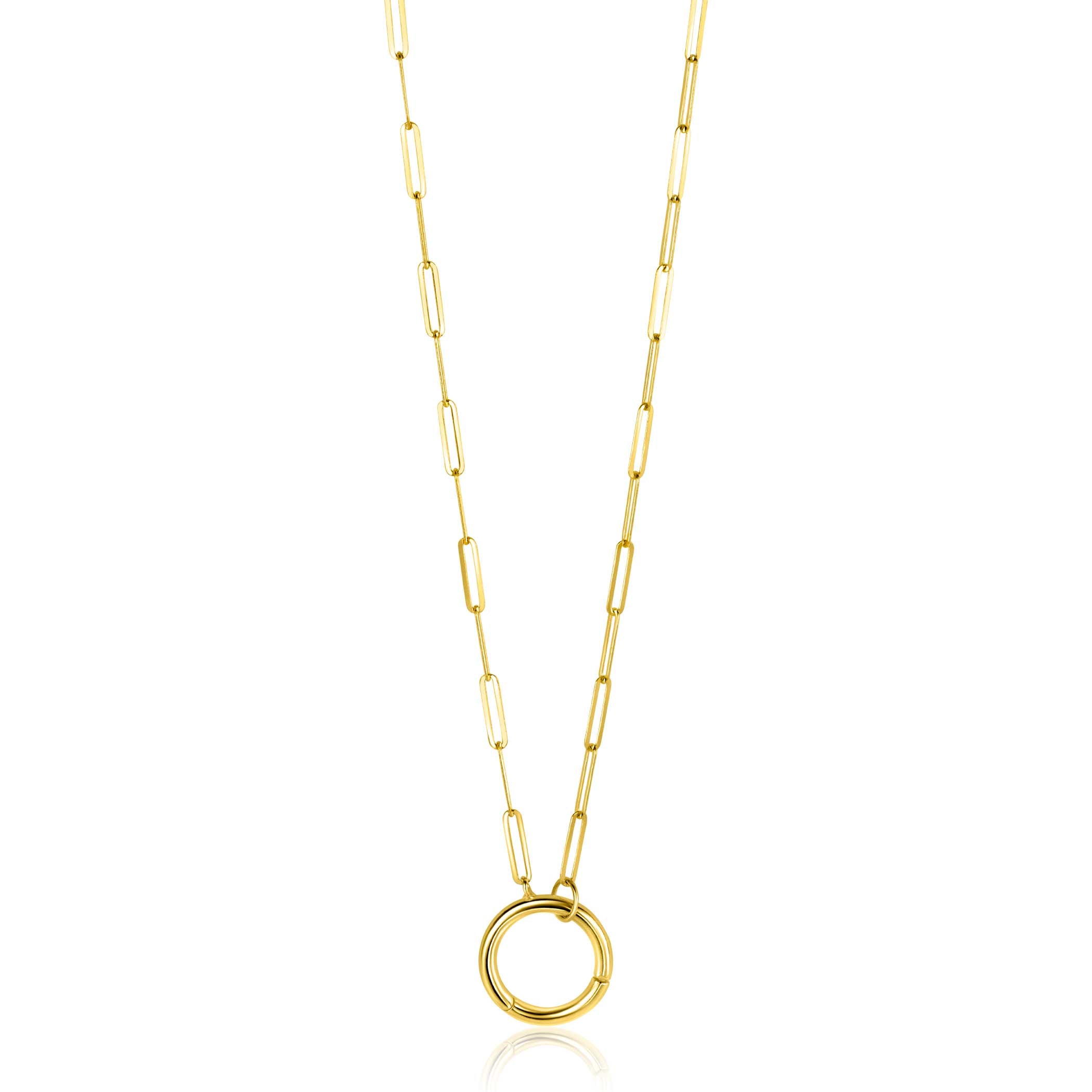 ZINZI Gold 14 karaat gouden paperclip collier met opvallende ronde voorsluiting. waaraan je hangertjes kunt hangen 45cm ZGC493