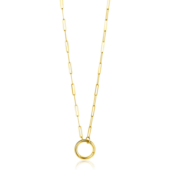 ZINZI Gold 14 karaat gouden paperclip collier met opvallende ronde voorsluiting. waaraan je hangertjes kunt hangen 45cm ZGC493