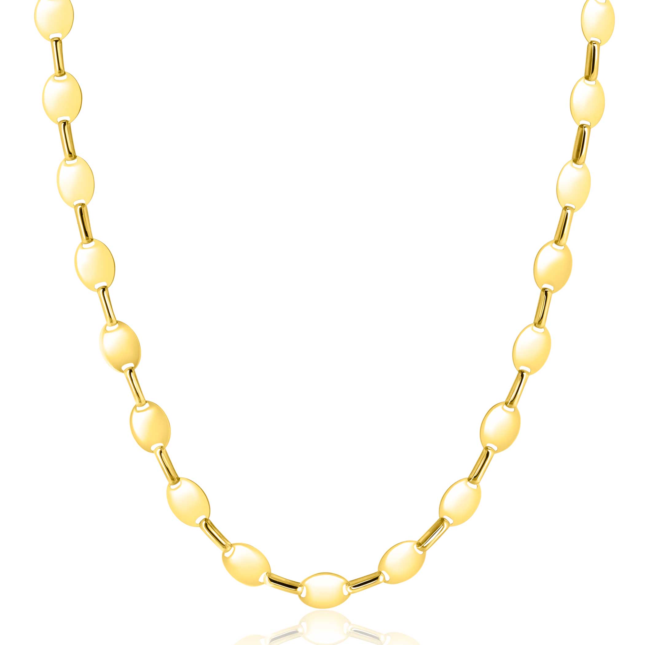 ZINZI Gold 14 karaat gouden massieve schakel-ketting met gladde ovale plaatjes 6mm breed 45cm ZGC496