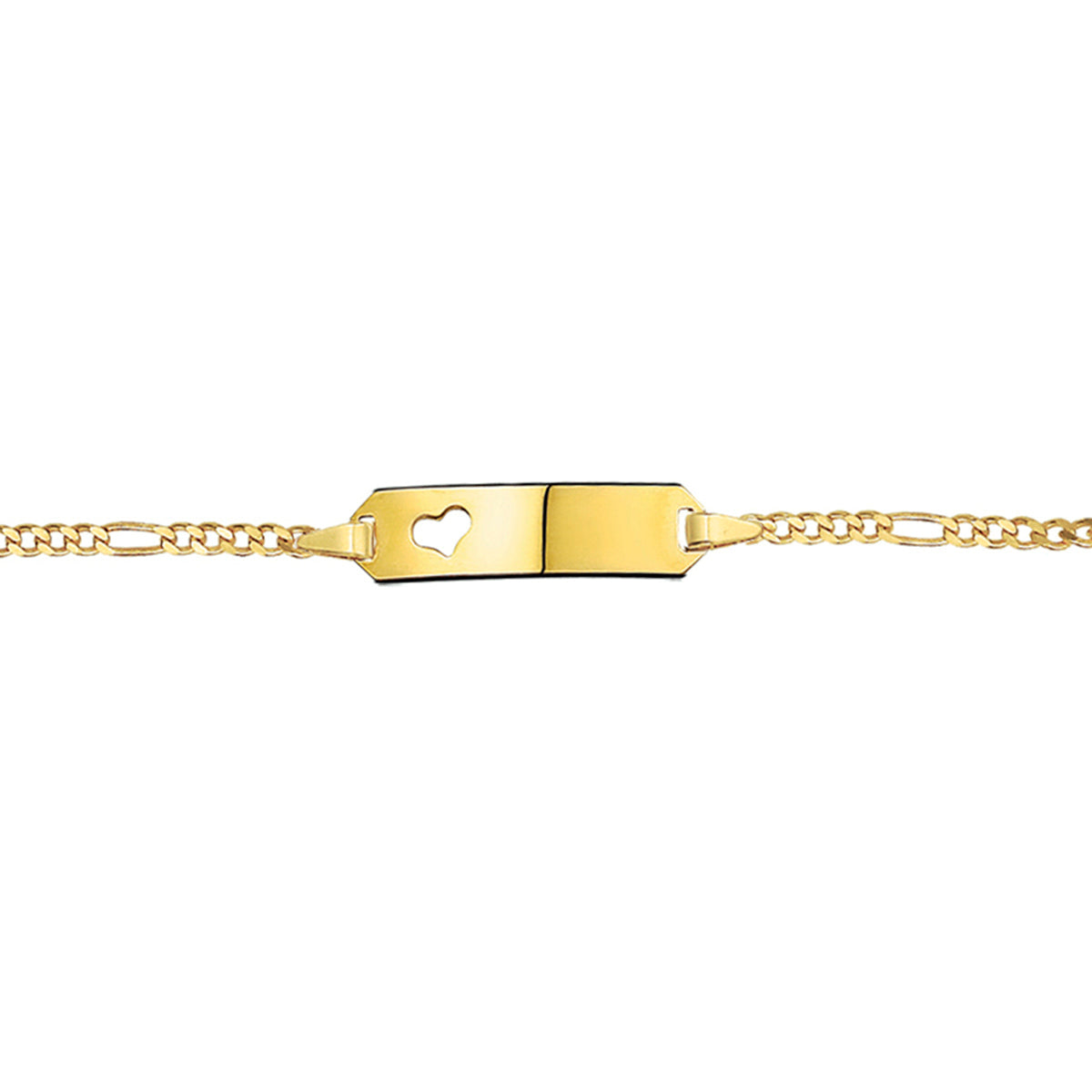 9krt geelgouden graveerarmband figaro plaat hart 5mm | 11-13cm