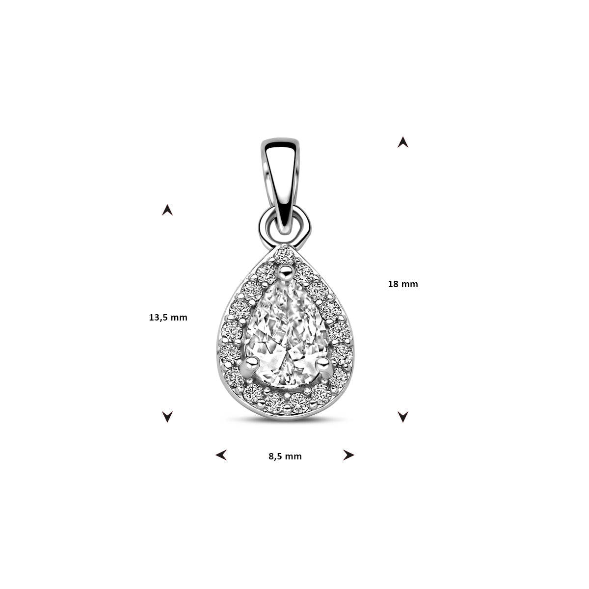 zilveren hanger zirkonia halo 18x8,5mm