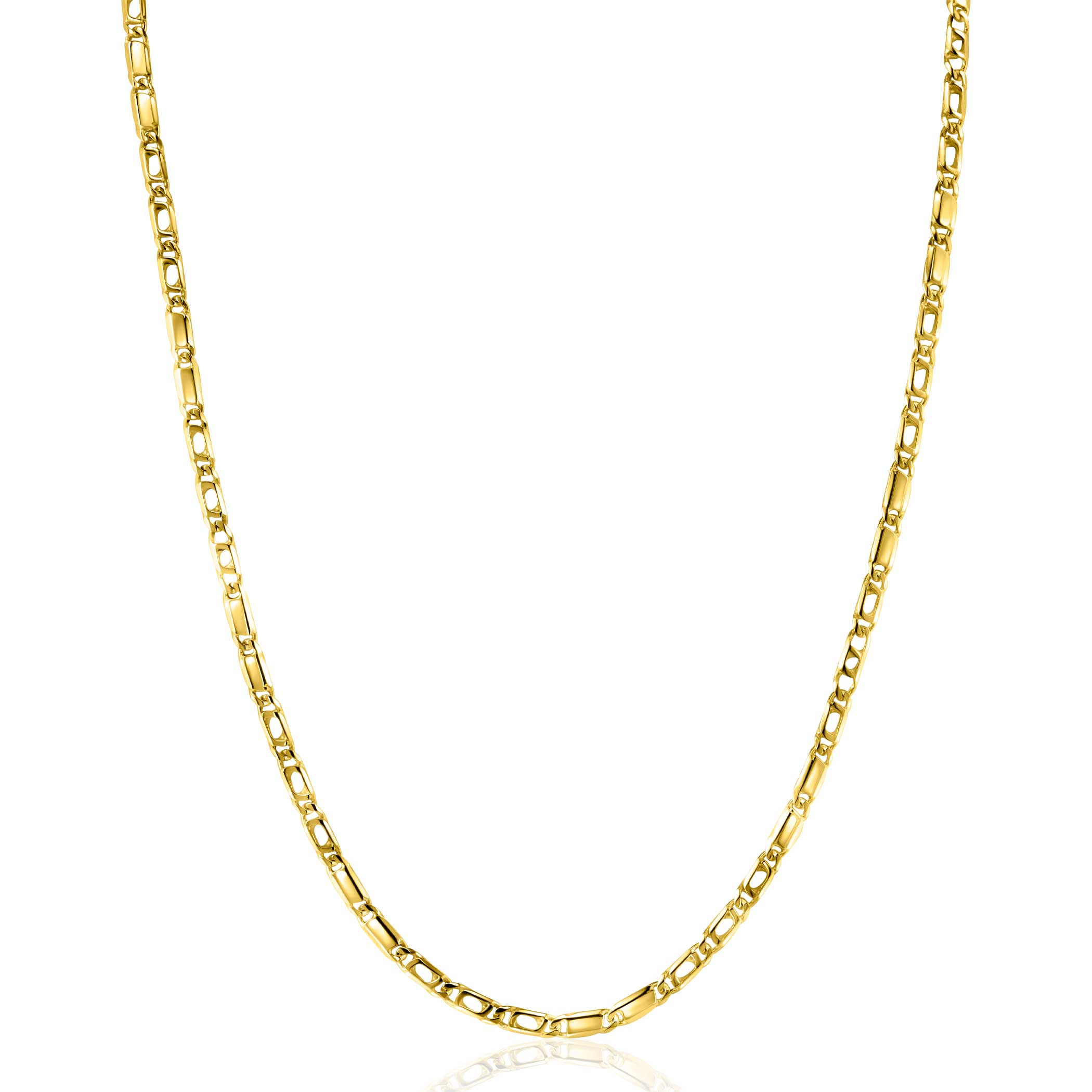 ZINZI Gold 14 karaat gouden massieve ketting met valkenoog schakels en glimmende plaatjes 2.6mm breed 41-43cm ZGC499