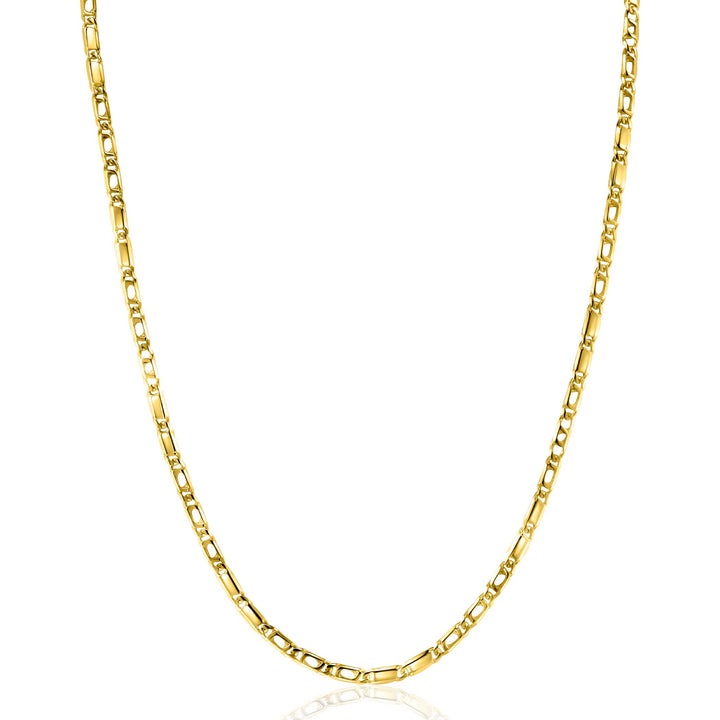 ZINZI Gold 14 karaat gouden massieve ketting met valkenoog schakels en glimmende plaatjes 2.6mm breed 41-43cm ZGC499