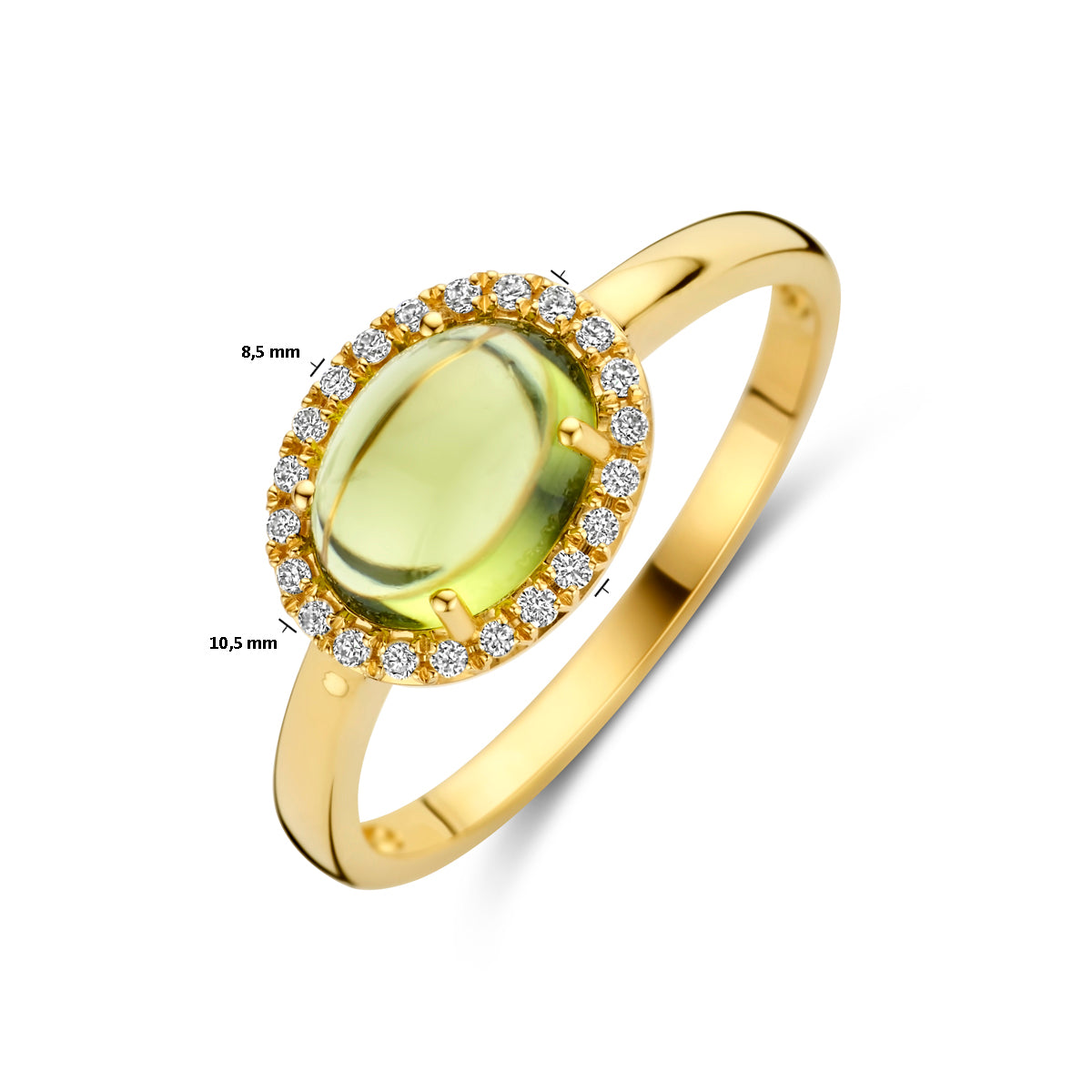 14kt geelgouden ring met peridoot en diamant 0.09ct HSI | mt 17 3/4