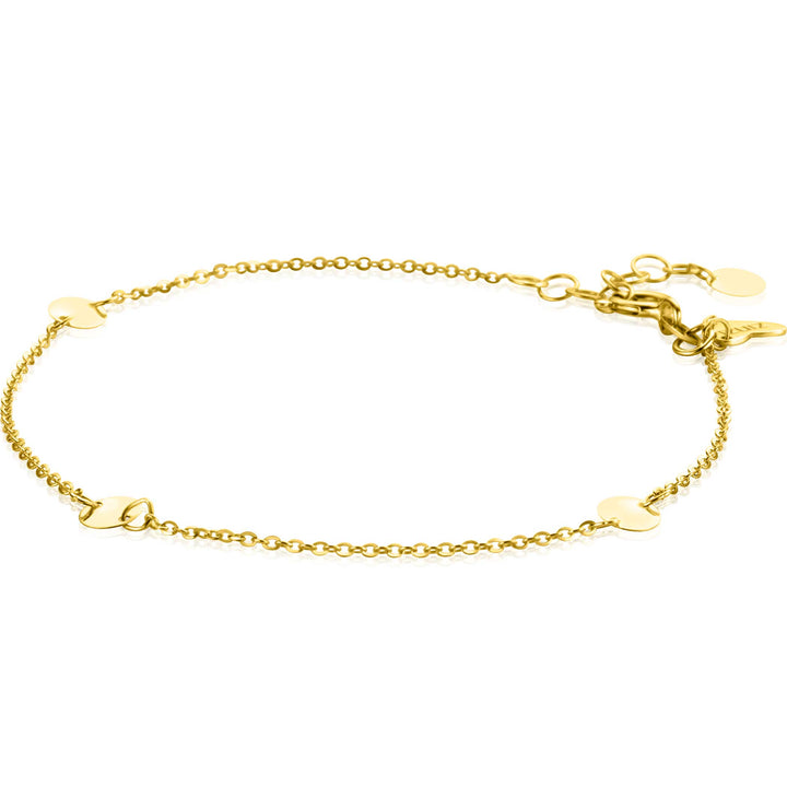 ZINZI Gold 14 krt gouden armband met subtiele jasseron schakels en drie ronde gladde plaatjes 5mm breed 18-20cm ZGA444